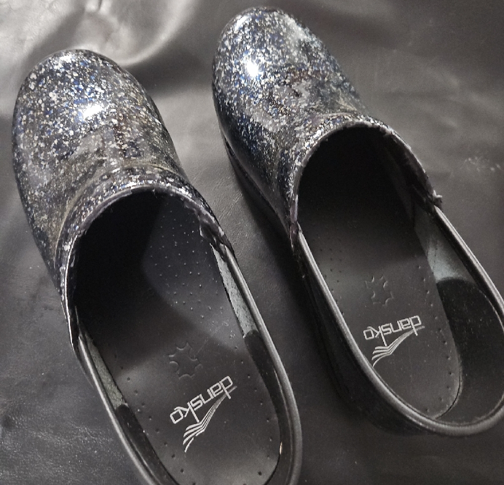 Dansko Glitter Speckle Clogs in Black and Blue - Picture 9 of 9